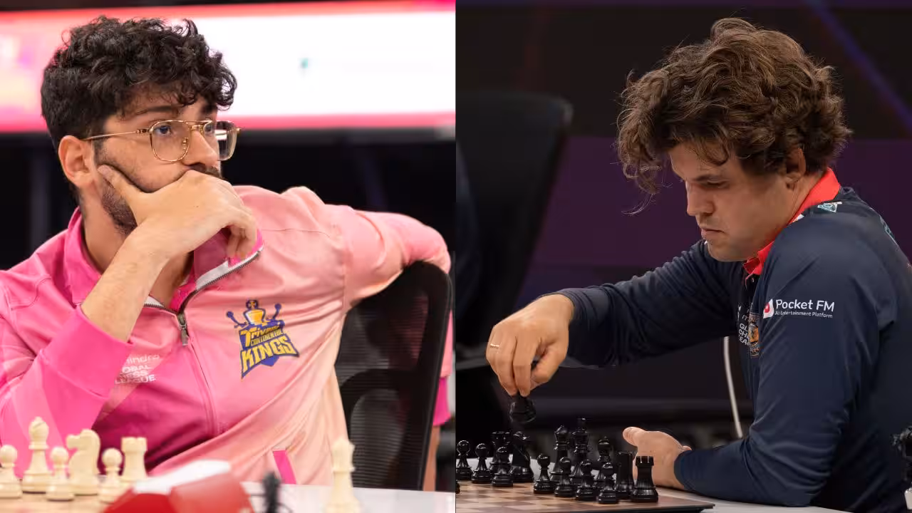 Alireza Firouzja vs Magnus Carlsen (GCL Photo)